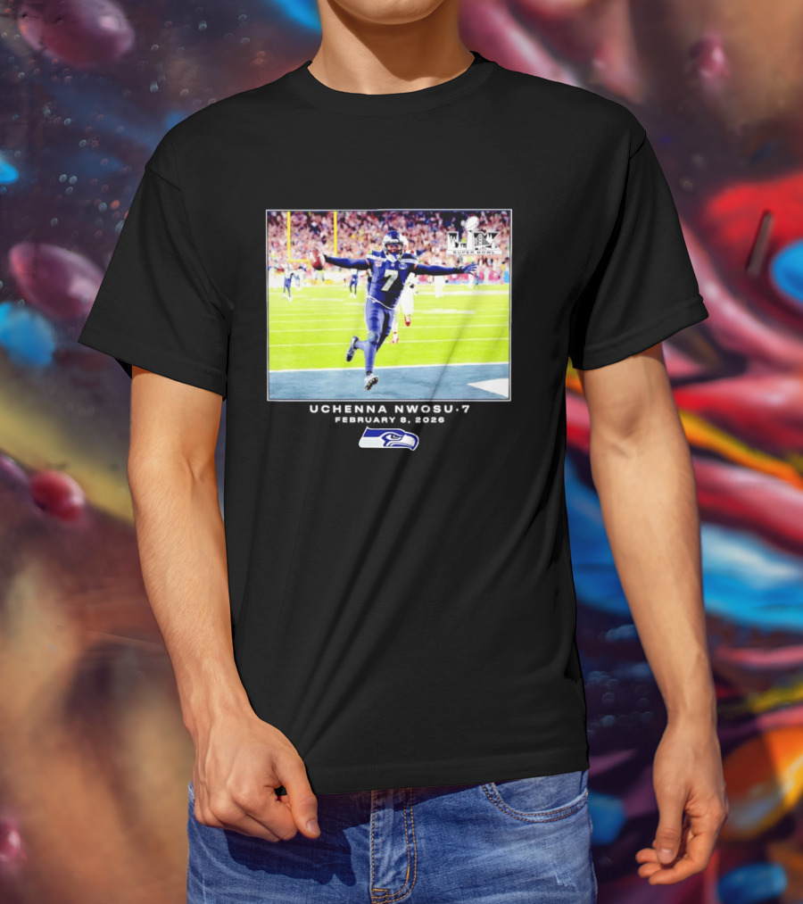 Uchenna Nwosu Seattle Seahawks Super Bowl Celebration Photo 2026 T-Shirt