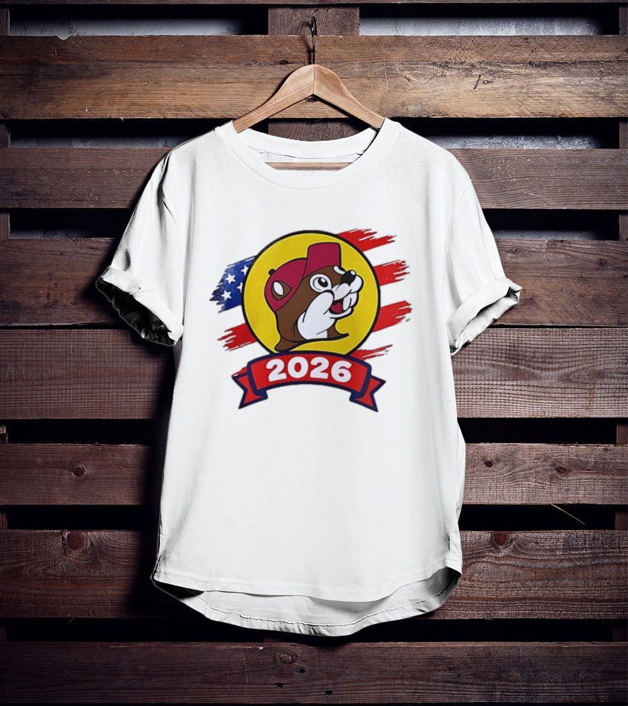 Buc Ee's 2026 Celebration With Iconic Beaver Emblem And American Flag T-Shirt