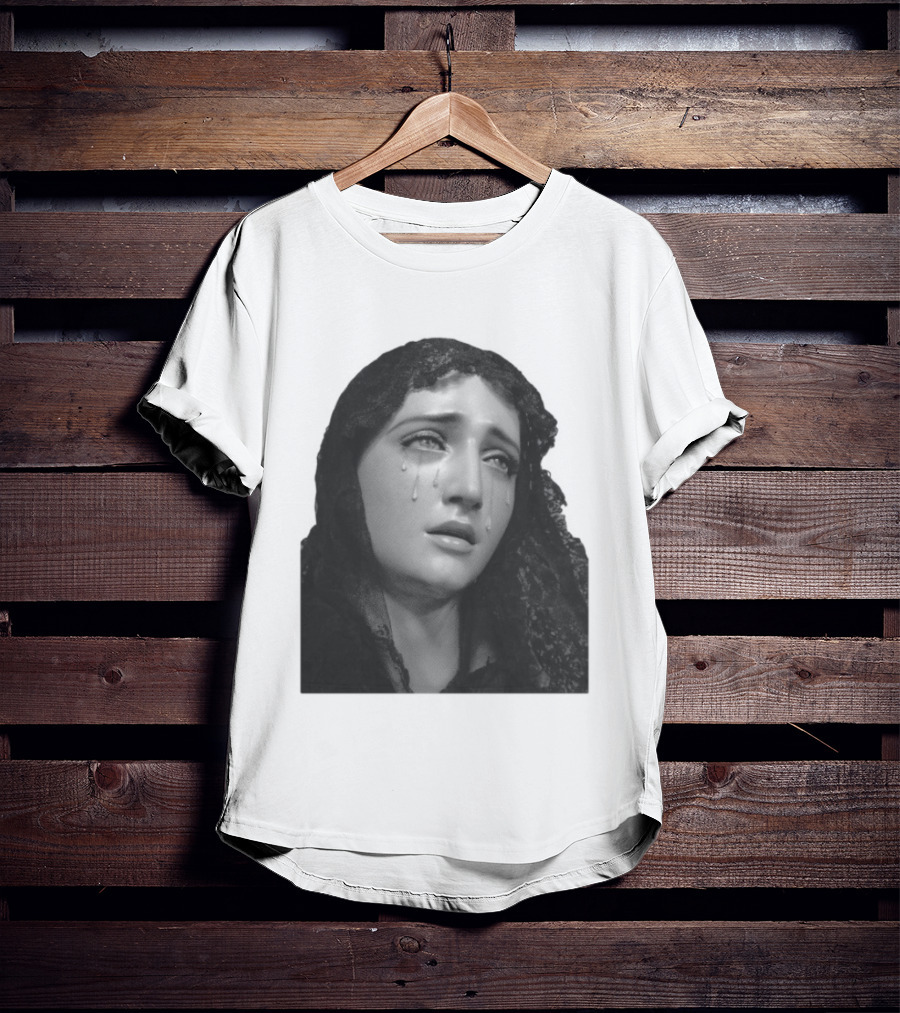 Null Society Virgin Mary Crying Statue Iconic Religious T-Shirt
