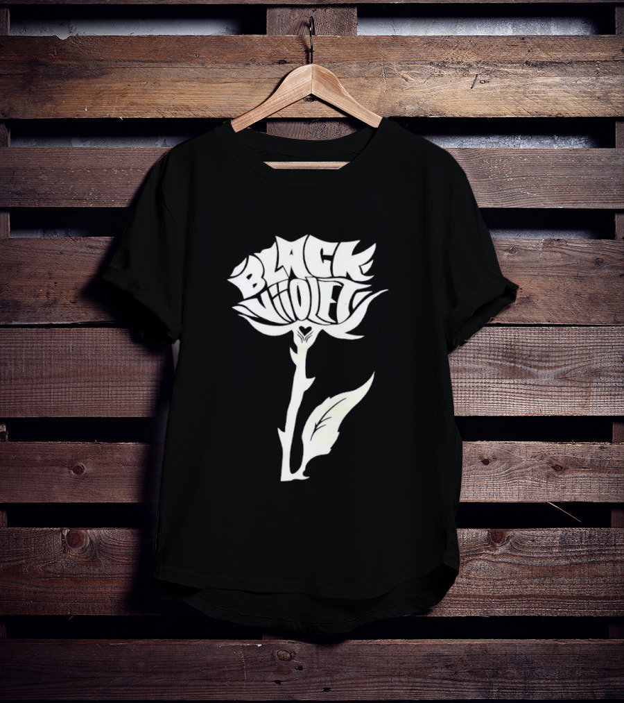 Black Viiolet Rose Shape Botanical T-Shirt