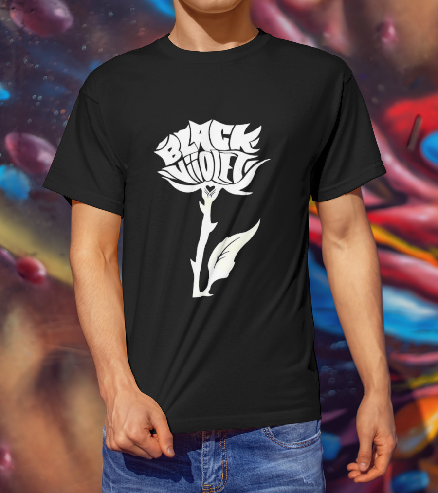 Black Viiolet Rose Shape Botanical T-Shirt