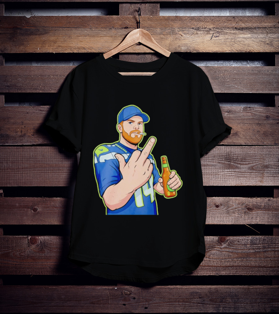 Ernest Jones Sam Darnold Middle Finger Seahawks Fan Gesture Cartoon T-Shirt