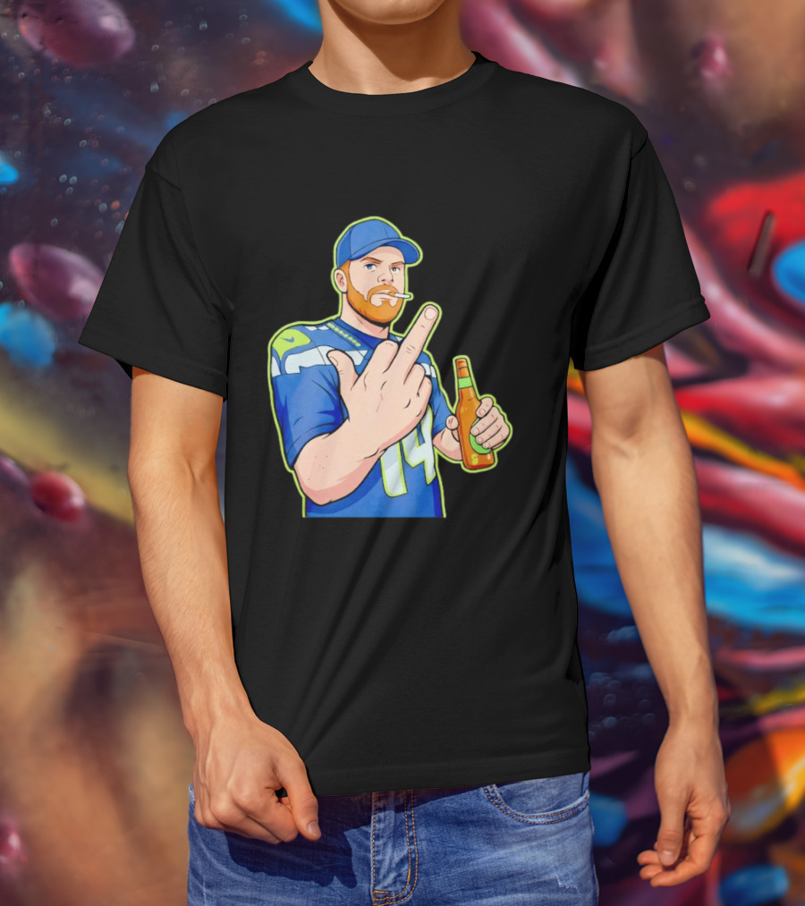 Ernest Jones Sam Darnold Middle Finger Seahawks Fan Gesture Cartoon T-Shirt