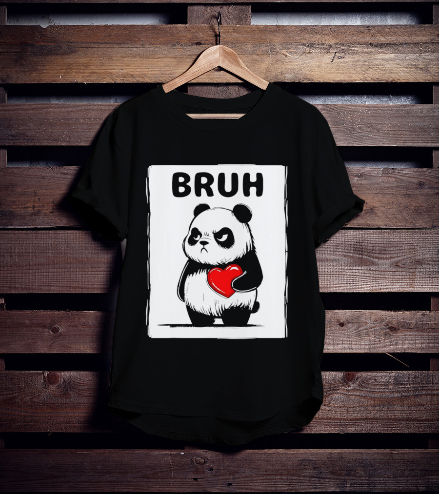 Grumpy Panda Bruh Valentine's Red Heart T-Shirt