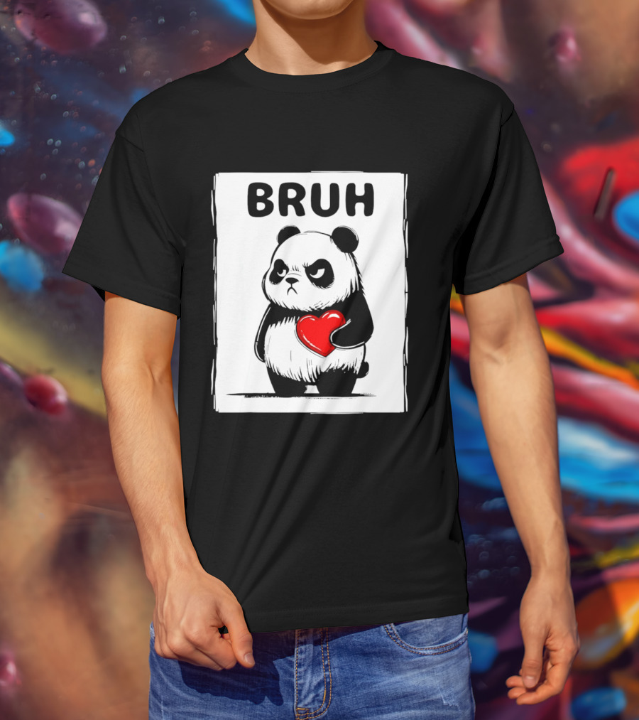 Grumpy Panda Bruh Valentine's Red Heart T-Shirt