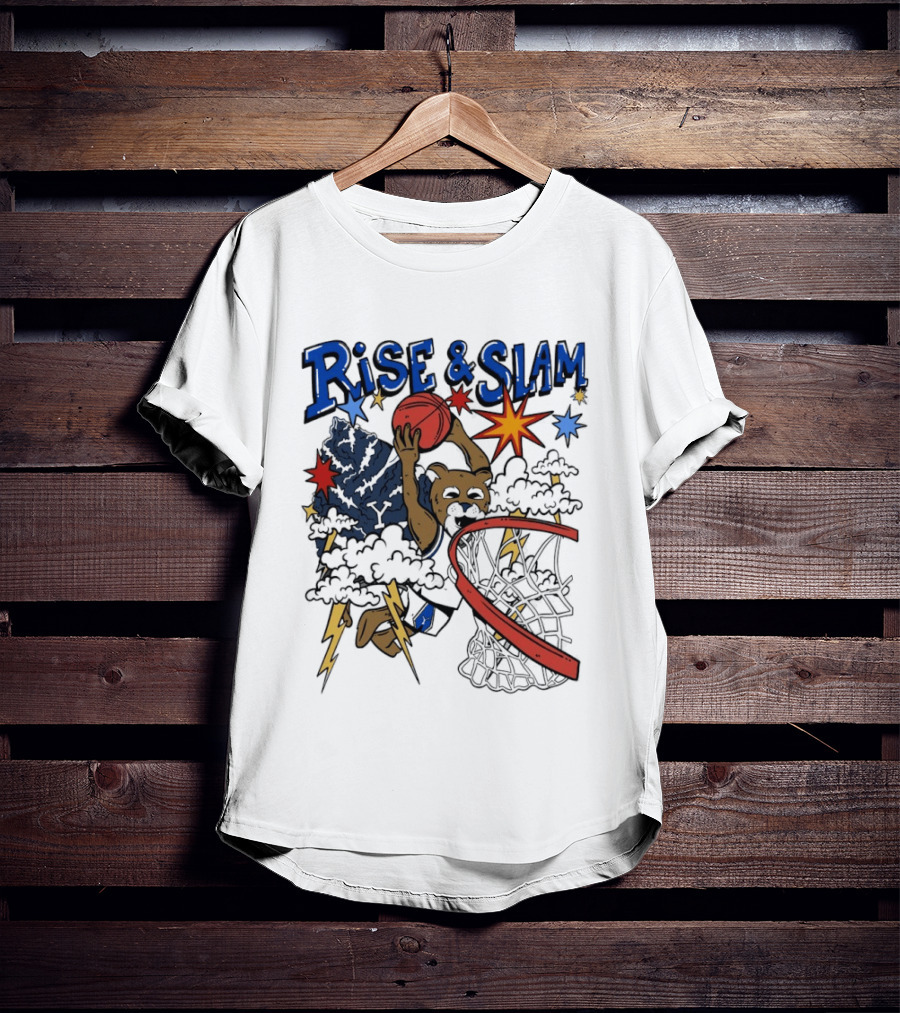 BYU Basketball Rise And Slam Flyin' Hoops Bear Dunking With Stars And Lightning T-Shirt