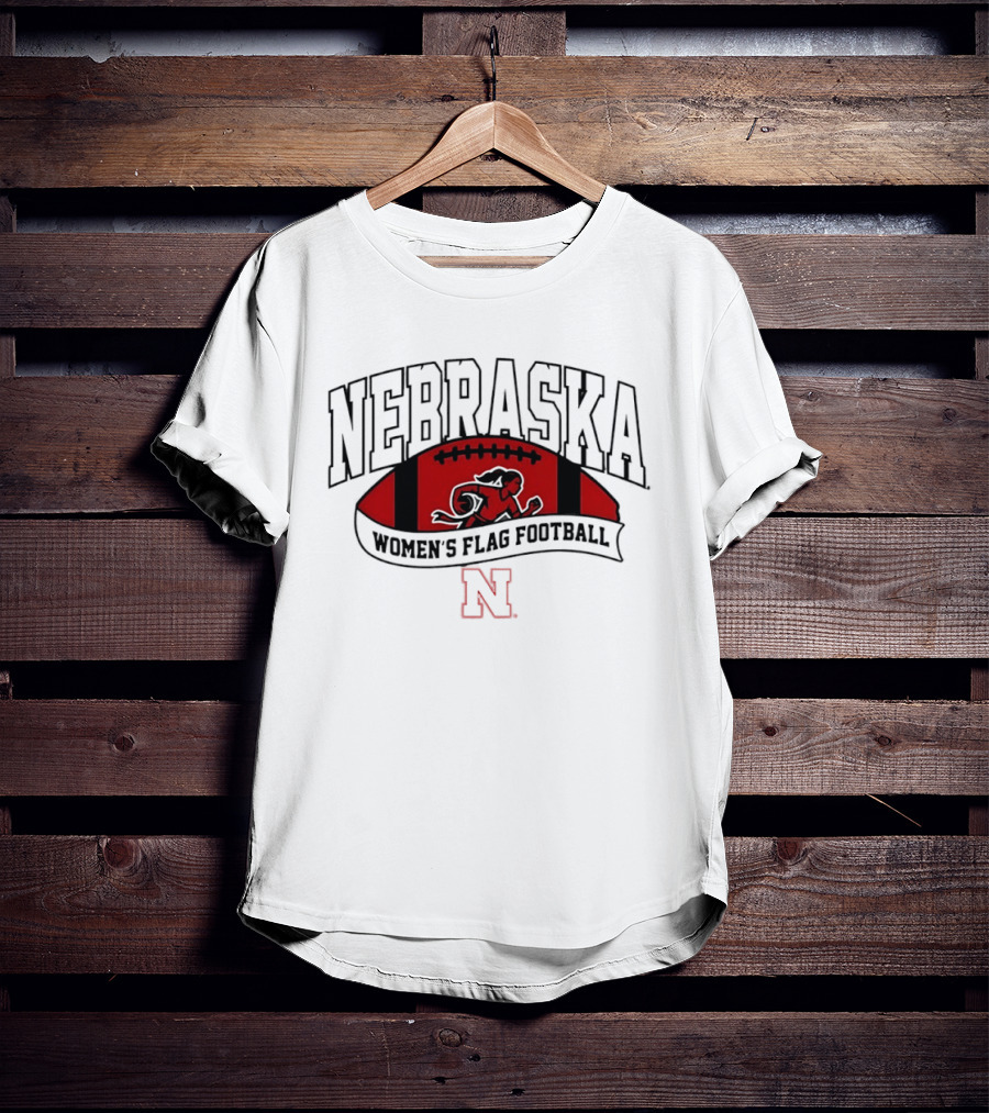 Nebraska Cornhuskers Women's Flag Football Team Red Football Crest T-Shirt