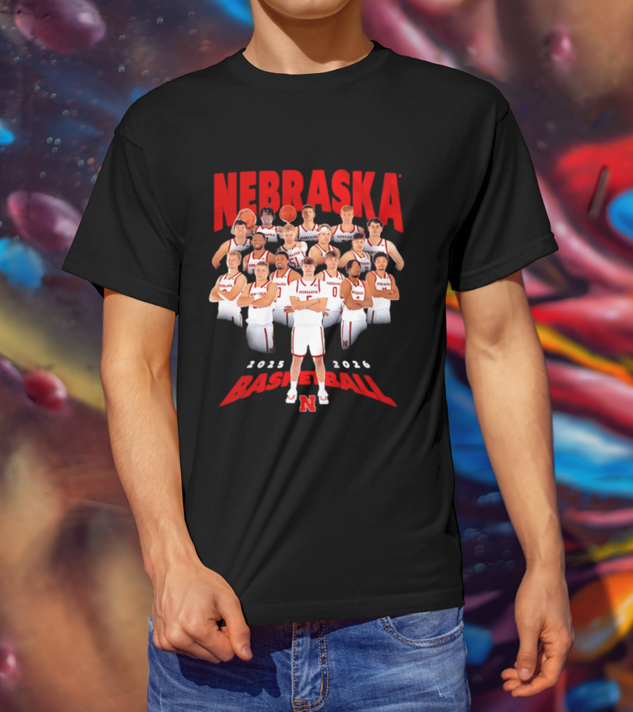 Nebraska 2025 2026 Basketball Team Collage T-Shirt