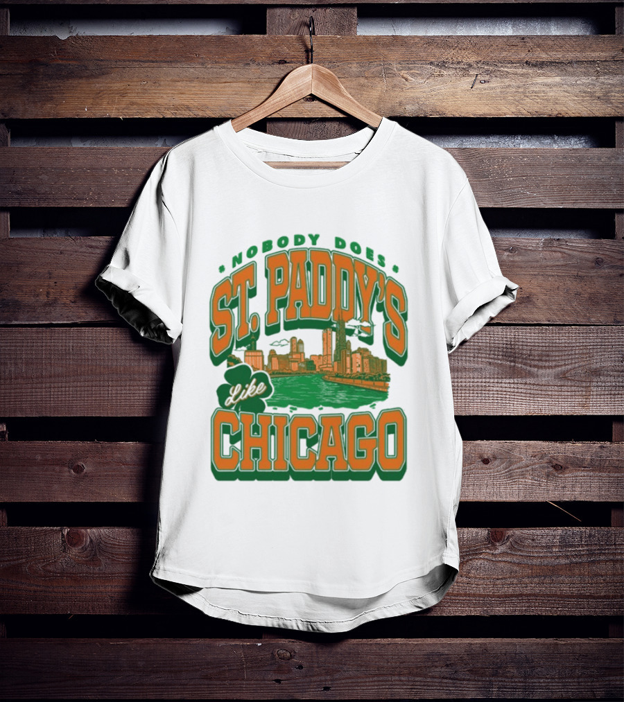 Nobody Does St. Paddy's Like Chicago Skyline Green River Saint Patrick's Day T-Shirt