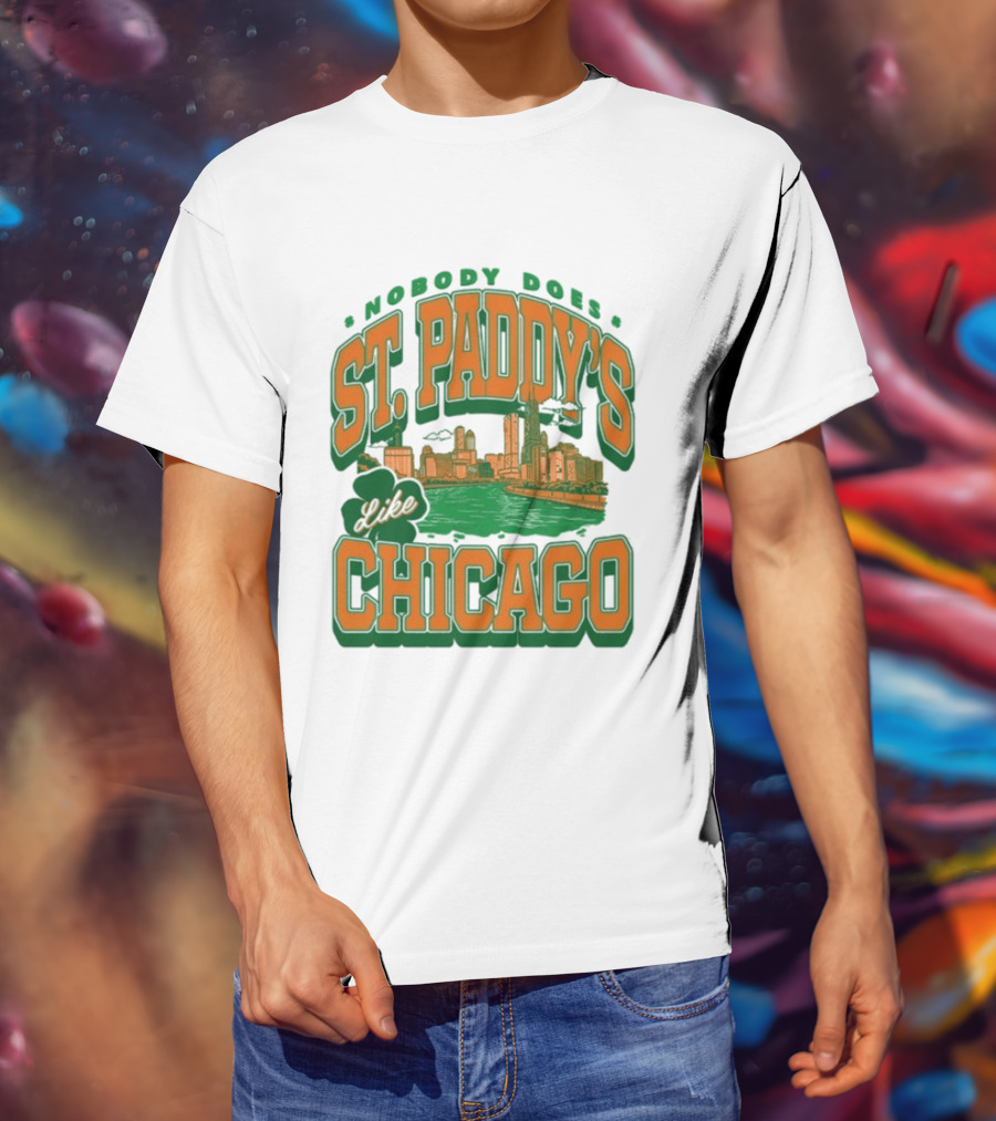 Nobody Does St. Paddy's Like Chicago Skyline Green River Saint Patrick's Day T-Shirt