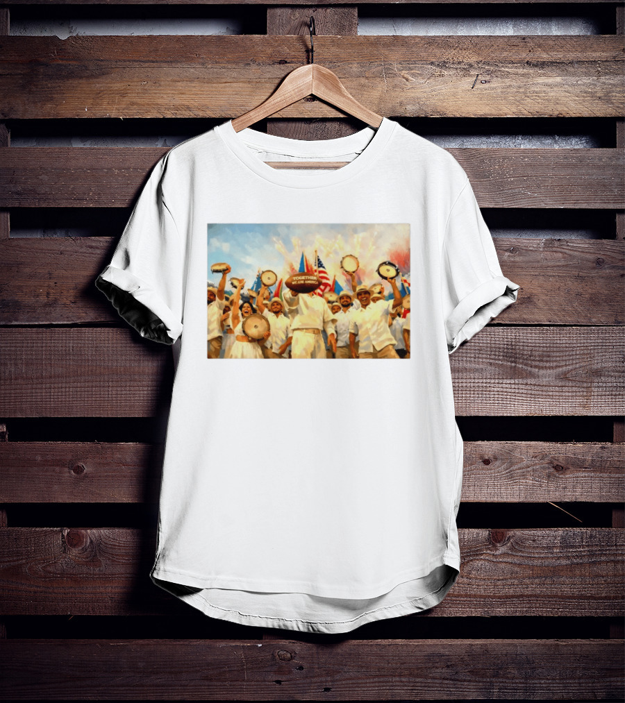 Together We Are America Tambourine Celebration With Flags And Diverse Group Unity T-Shirt