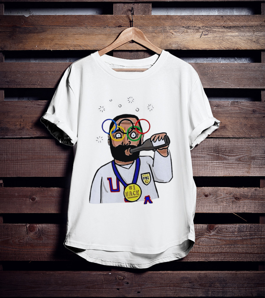 Bearded Man FBI Olympic Rings Glasses Drinking Bottle Hack Medal T-Shirt