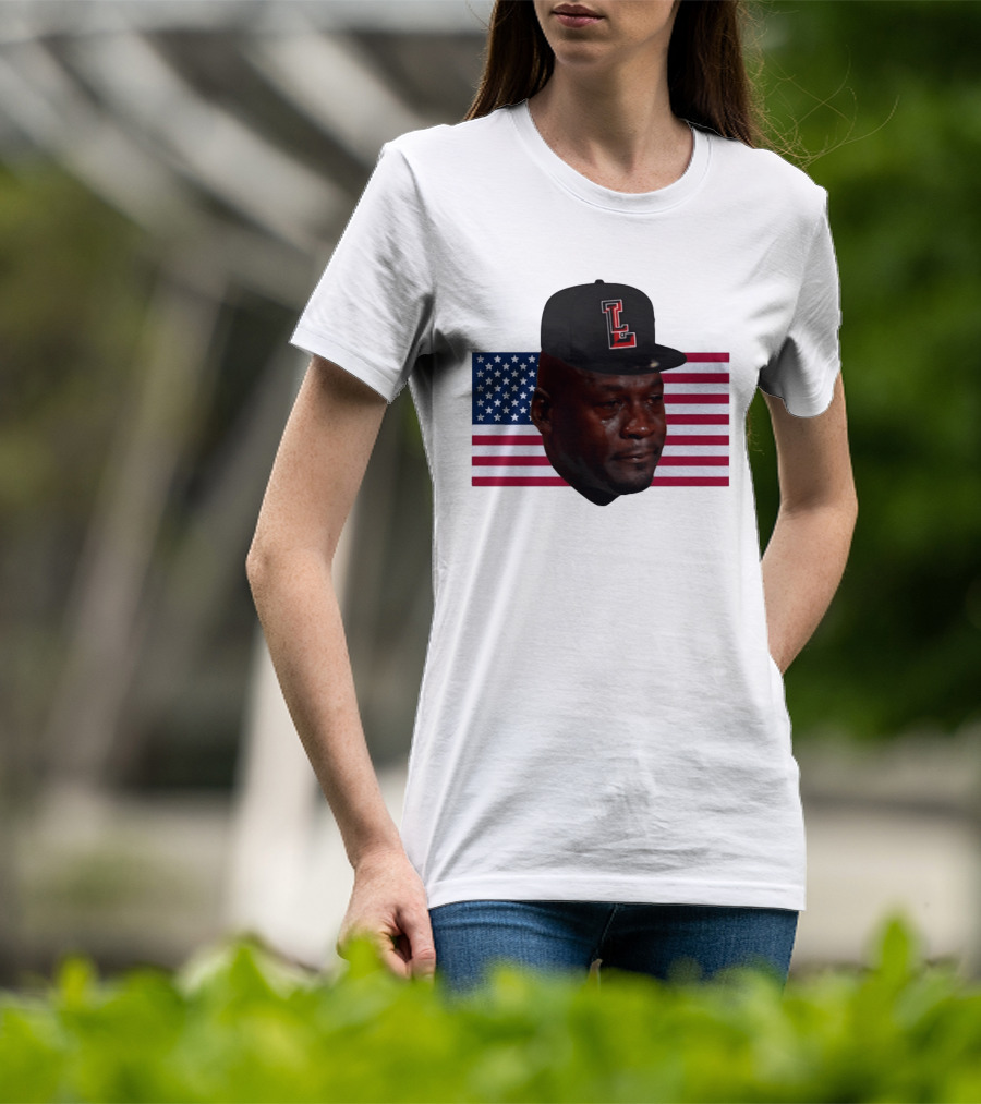 Crying Jordan Texas Tech Red Raiders USA Flag Iconic Meme Cap T-Shirt