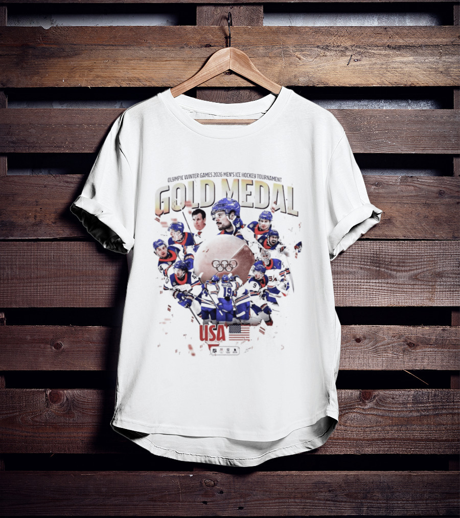 Olympic Winter Games 2026 USA Men's Ice Hockey Gold Medal Team Celebration T-Shirt