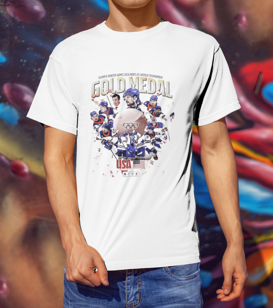 Olympic Winter Games 2026 USA Men's Ice Hockey Gold Medal Team Celebration T-Shirt