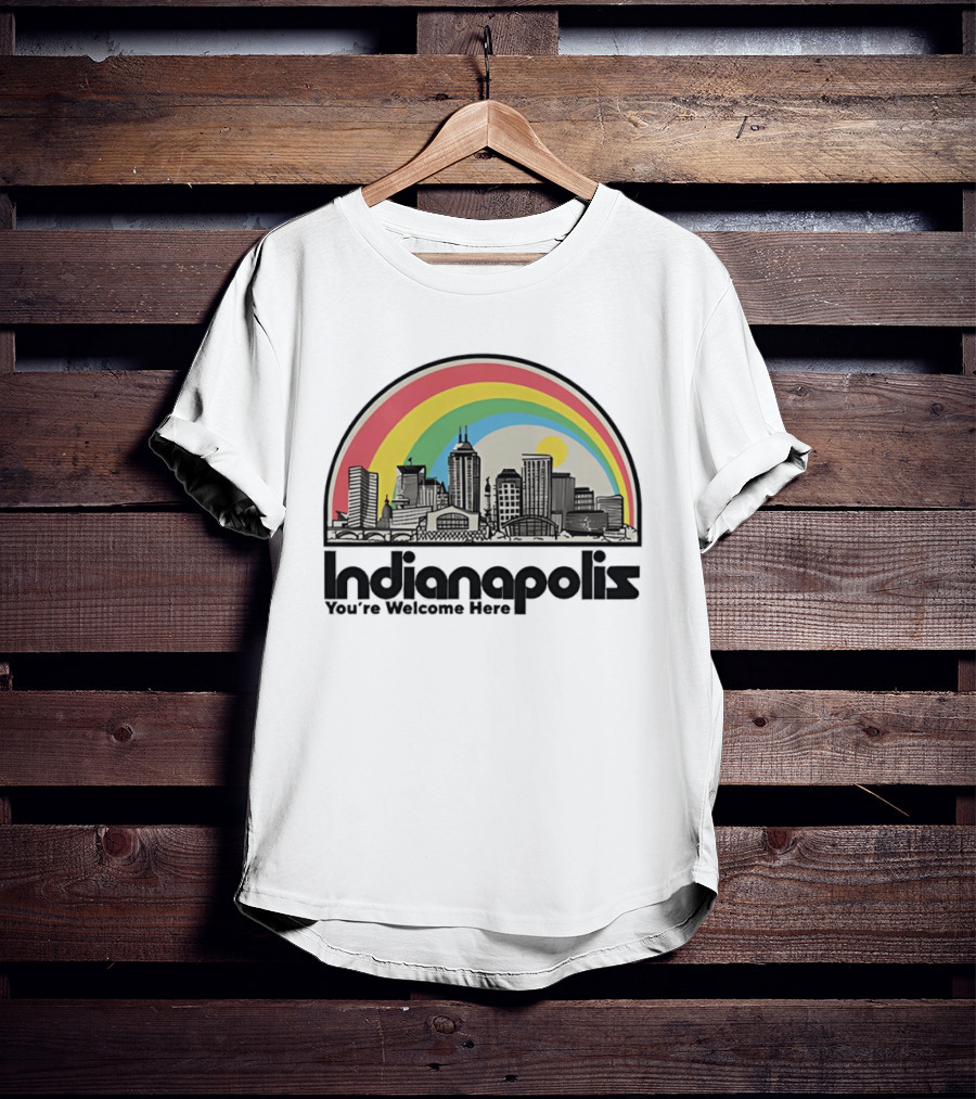 Indianapolis You're Welcome Here City Skyline Rainbow T-Shirt