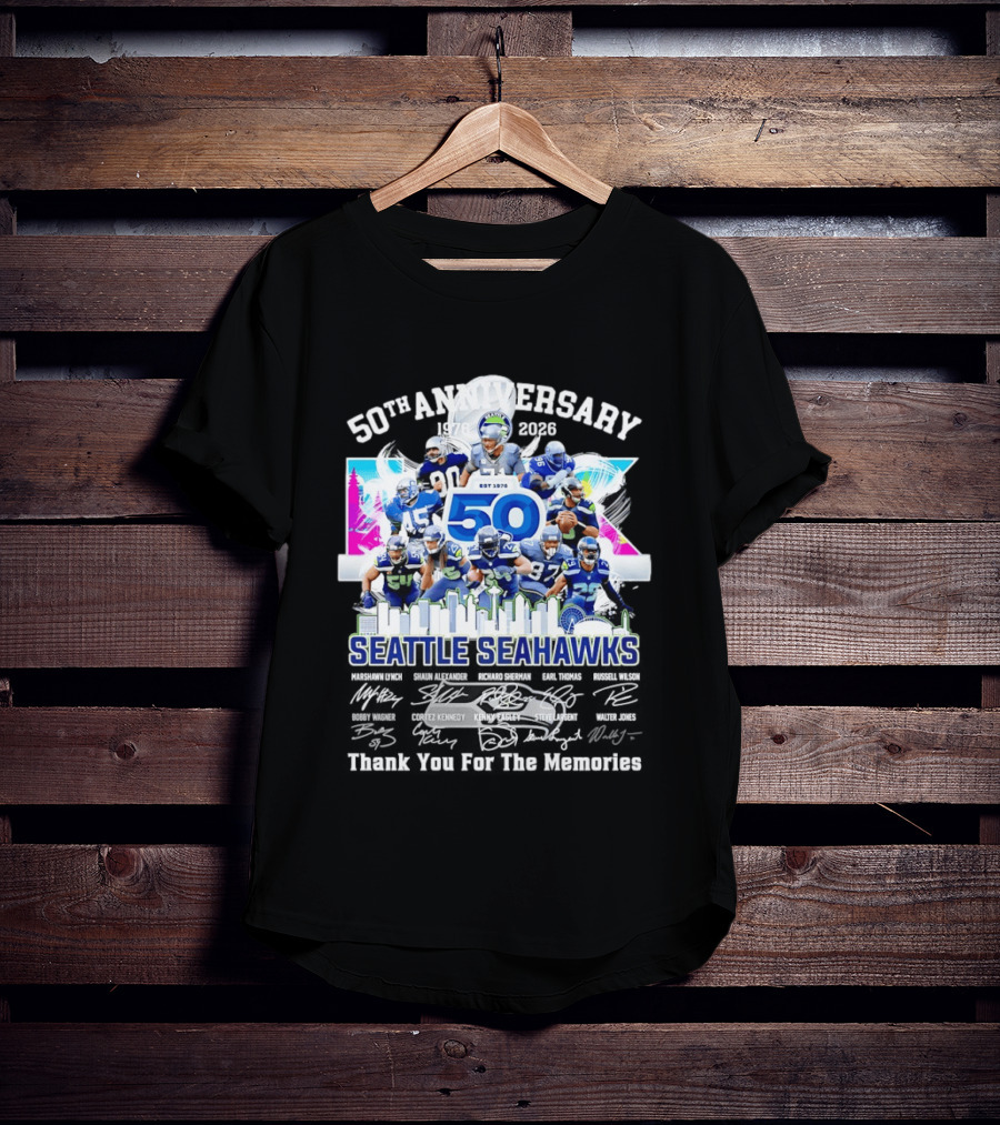 Seattle Seahawks 50th Anniversary Est 1976 Players City Skyline T-Shirt