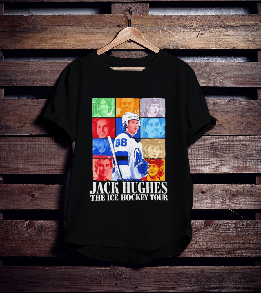 Jack Hughes 86 The Ice Hockey Tour Colorful Portrait Compilation T-Shirt