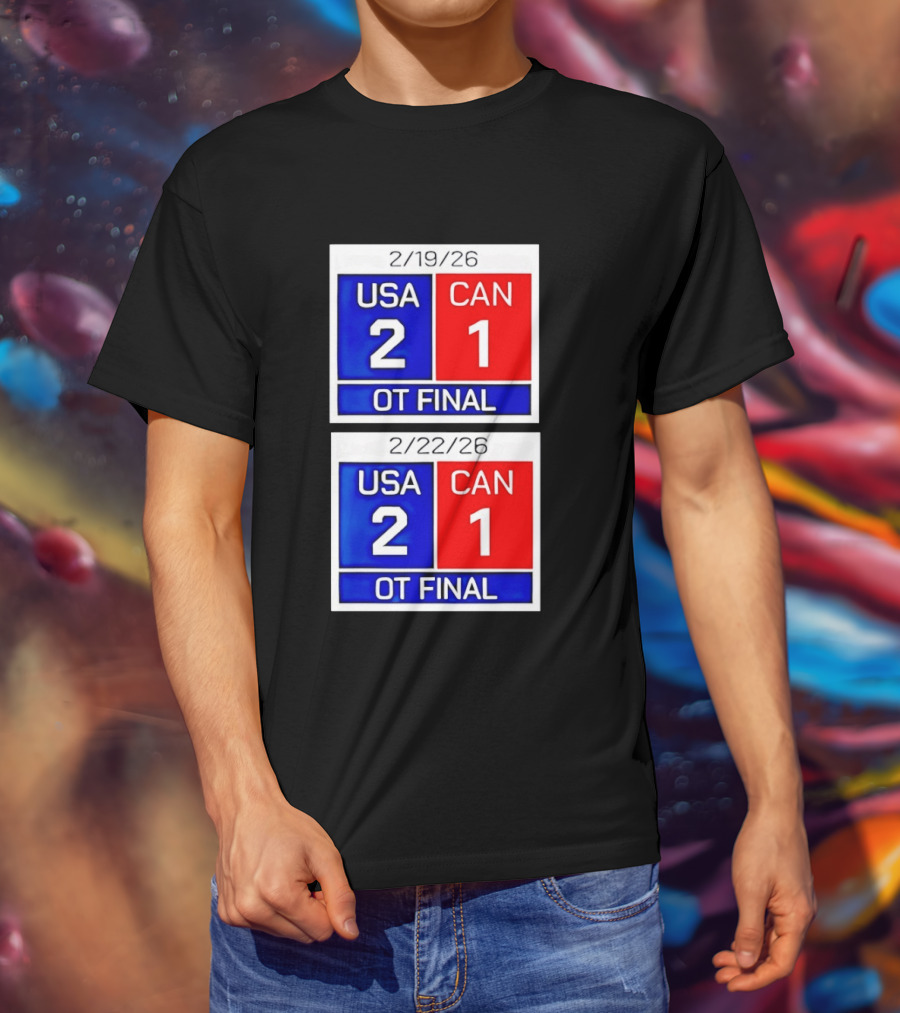 American Hockey Scoreboard USA 2 Canada 1 OT Final 2026 February 19 February 22 T-Shirt