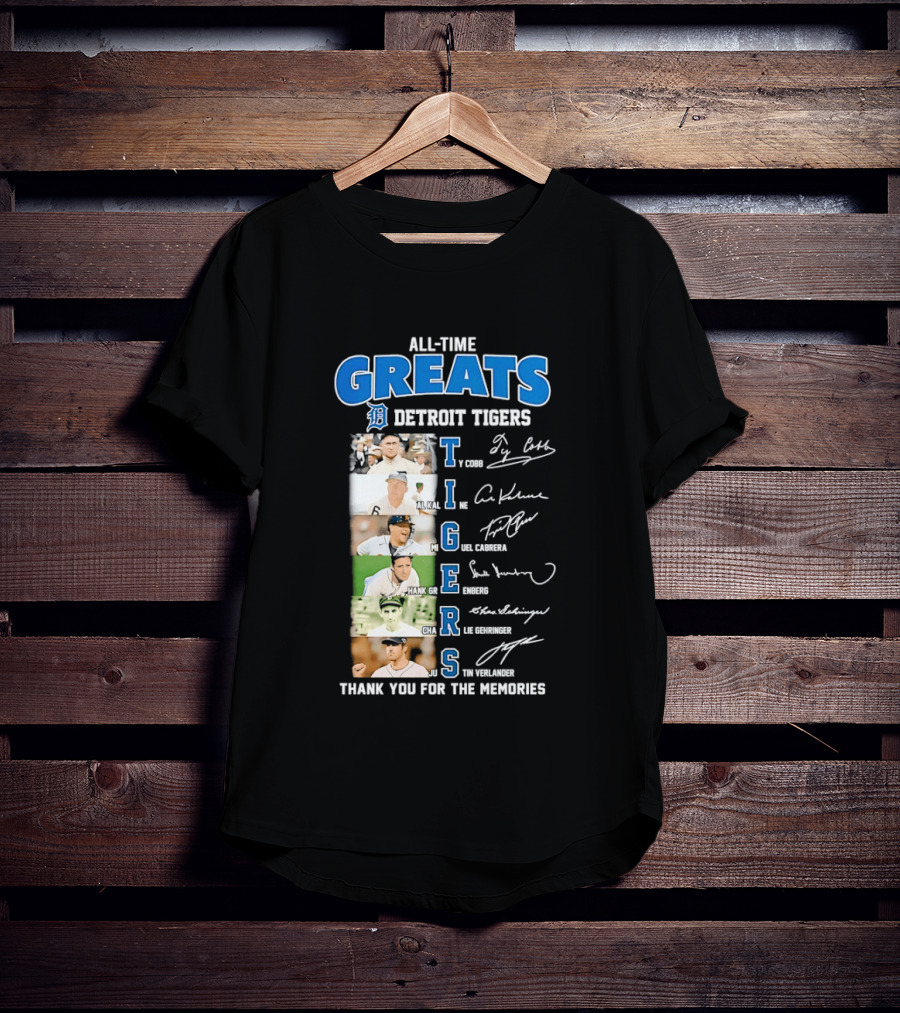 All Time Detroit Tigers Greats Legends Signatures Thank You For The Memories T-Shirt
