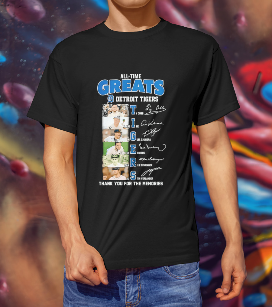 All Time Detroit Tigers Greats Legends Signatures Thank You For The Memories T-Shirt