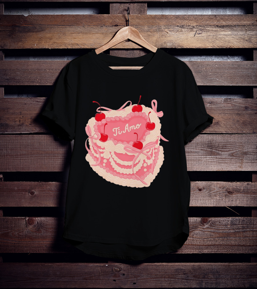 Ti Amo Heart Cake With Cherries And Bows T-Shirt