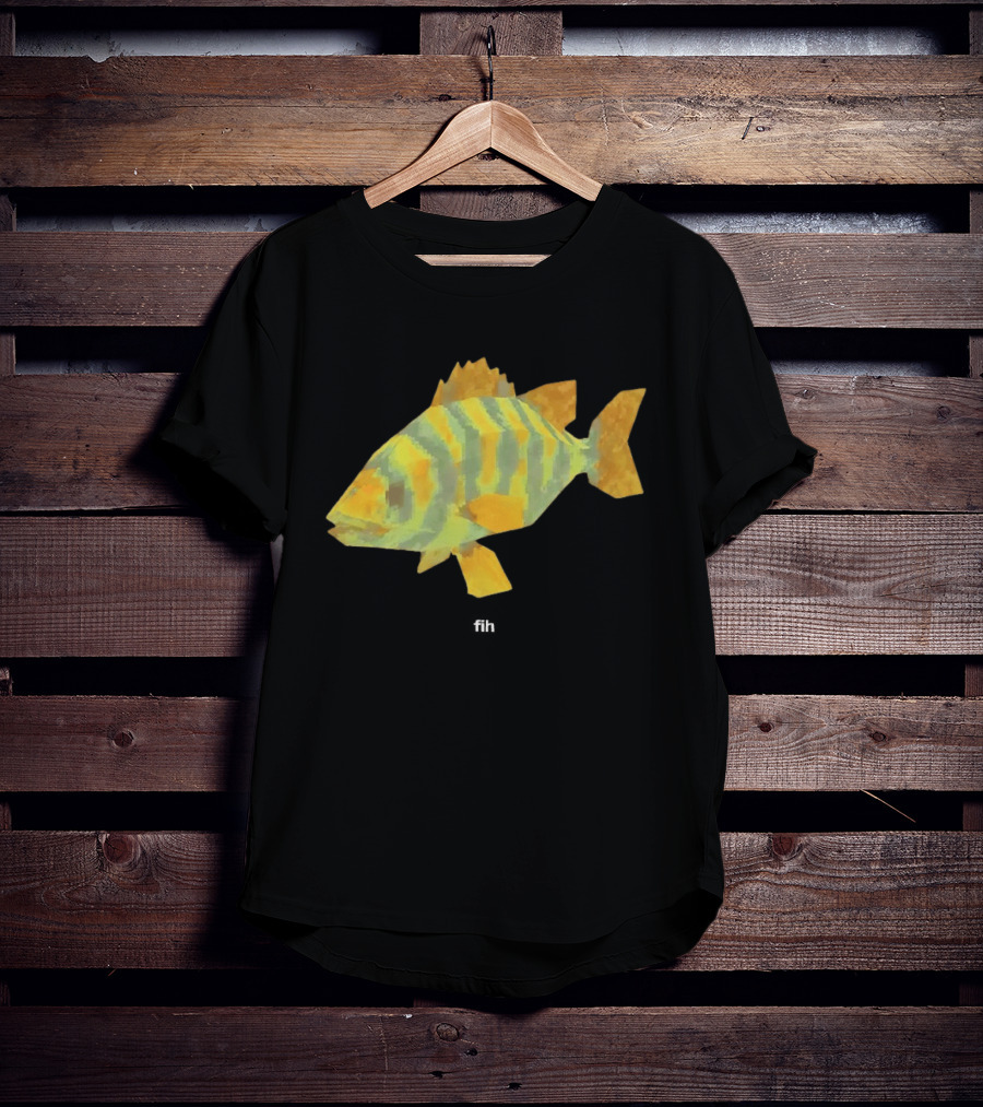 Low Poly Fish Yellow Green Striped Pixels T-Shirt