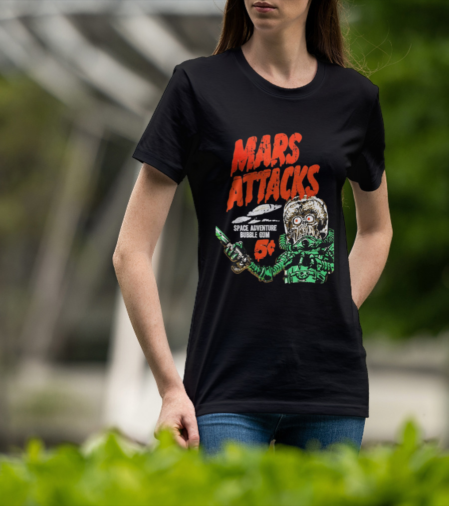 Mars Attacks Retro Space Adventure Bubble Gum 5 Cents Martian Comic T-Shirt