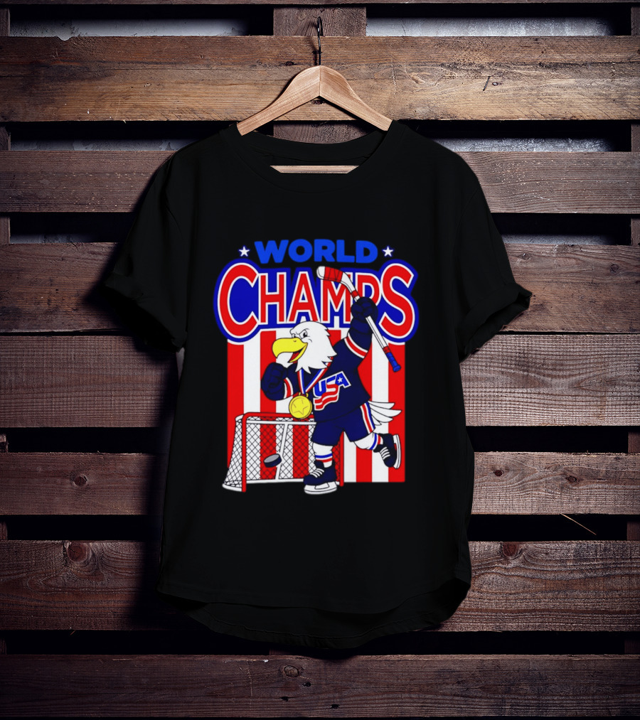 USA Hockey World Champs 2026 Eagle Mascot With Gold Medal T-Shirt