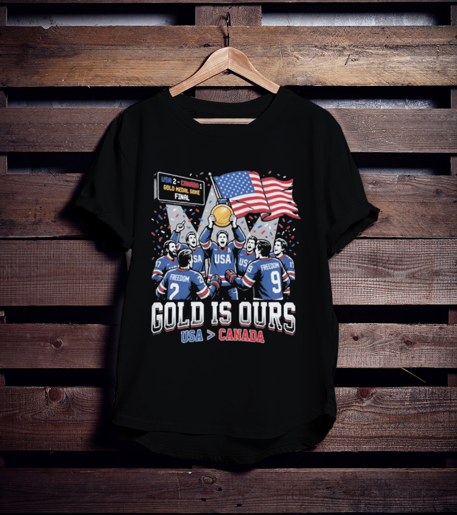 USA Hockey Victory Celebration Gold Medal Game USA Over Canada T-Shirt