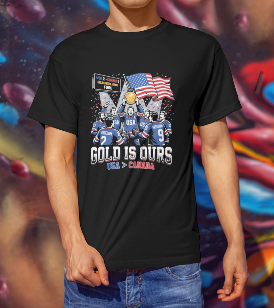 USA Hockey Victory Celebration Gold Medal Game USA Over Canada T-Shirt
