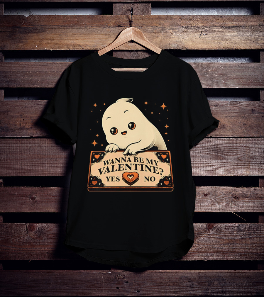 Ghost Ouija Wanna Be My Valentine Yes No Cute Valentine's Day Spirit T-Shirt