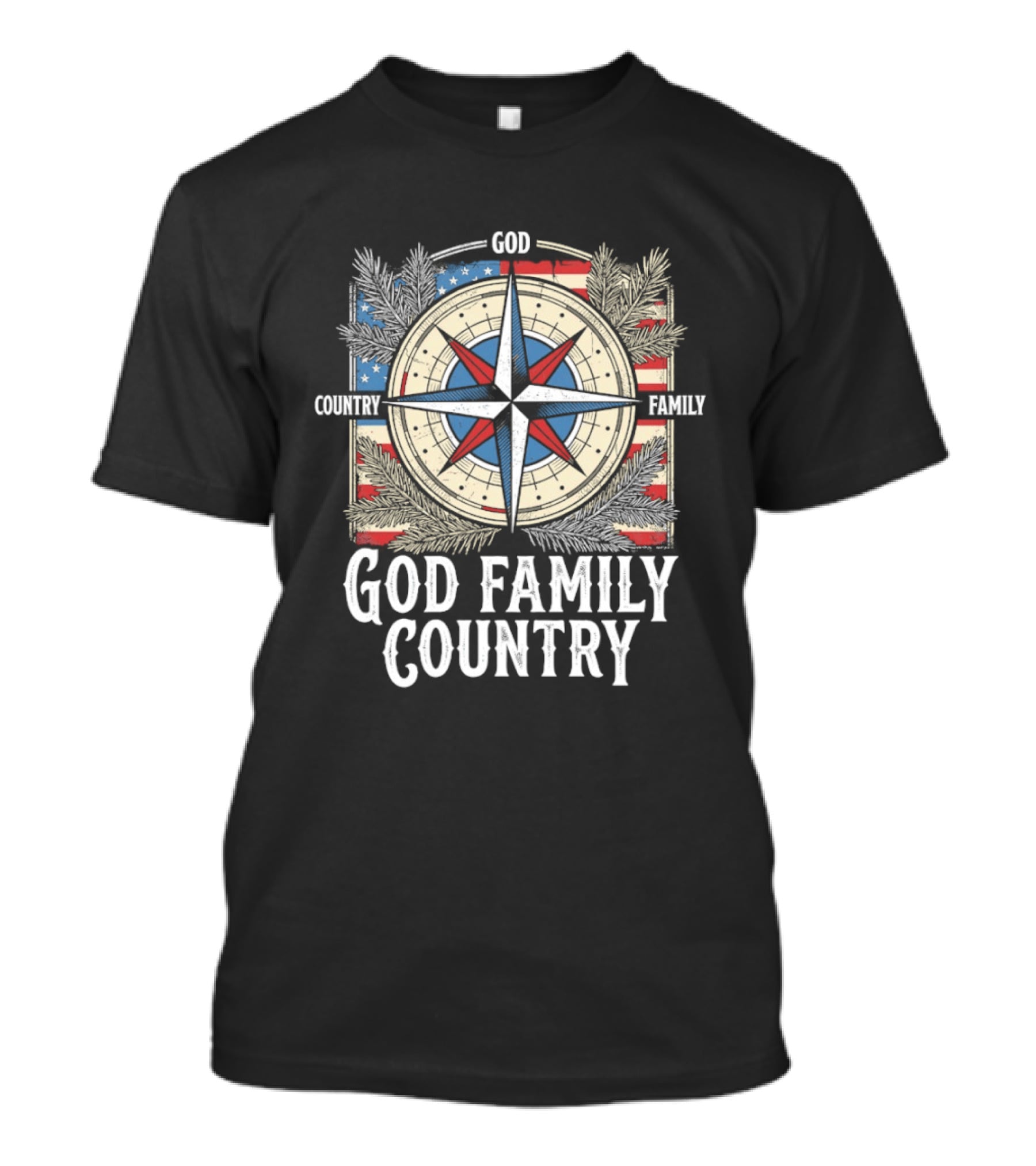God Family Country Compass American Flag Patriot USA T-Shirt