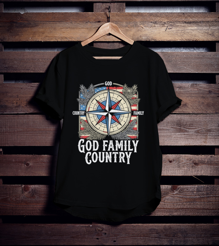 God Family Country Compass American Flag Patriot USA T-Shirt