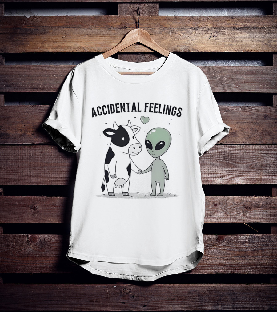 Accidental Feelings Cow And Alien Love With Heart T-Shirt