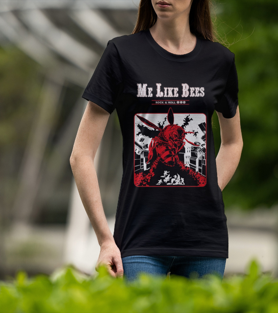 Me Like Bees Rock And Roll Urban Cartoon Style Destruction Scene T-Shirt