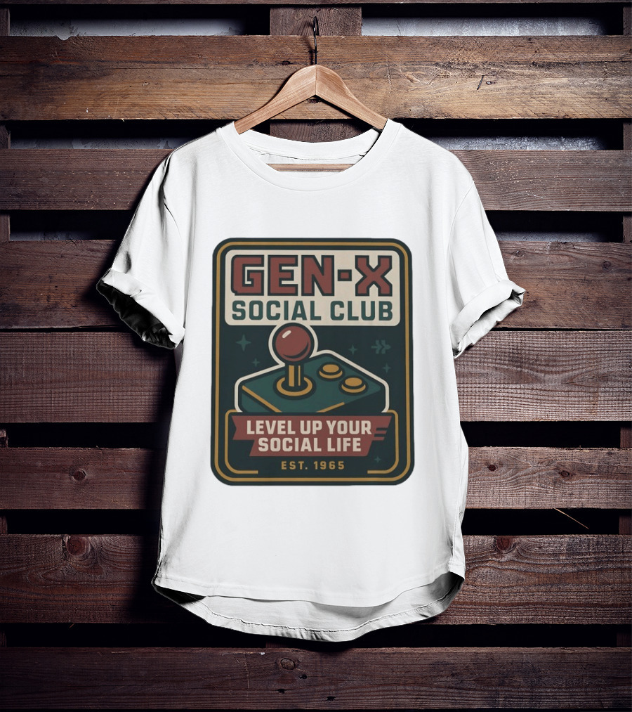 Gen X Social Club Level Up Your Social Life Est 1965 Retro Joystick T-Shirt