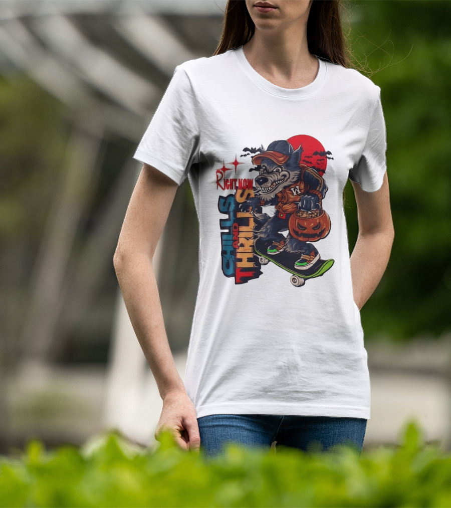Michigan Wolverines Right Now Chills And Thrills Halloween Skateboarding Pumpkin T-Shirt