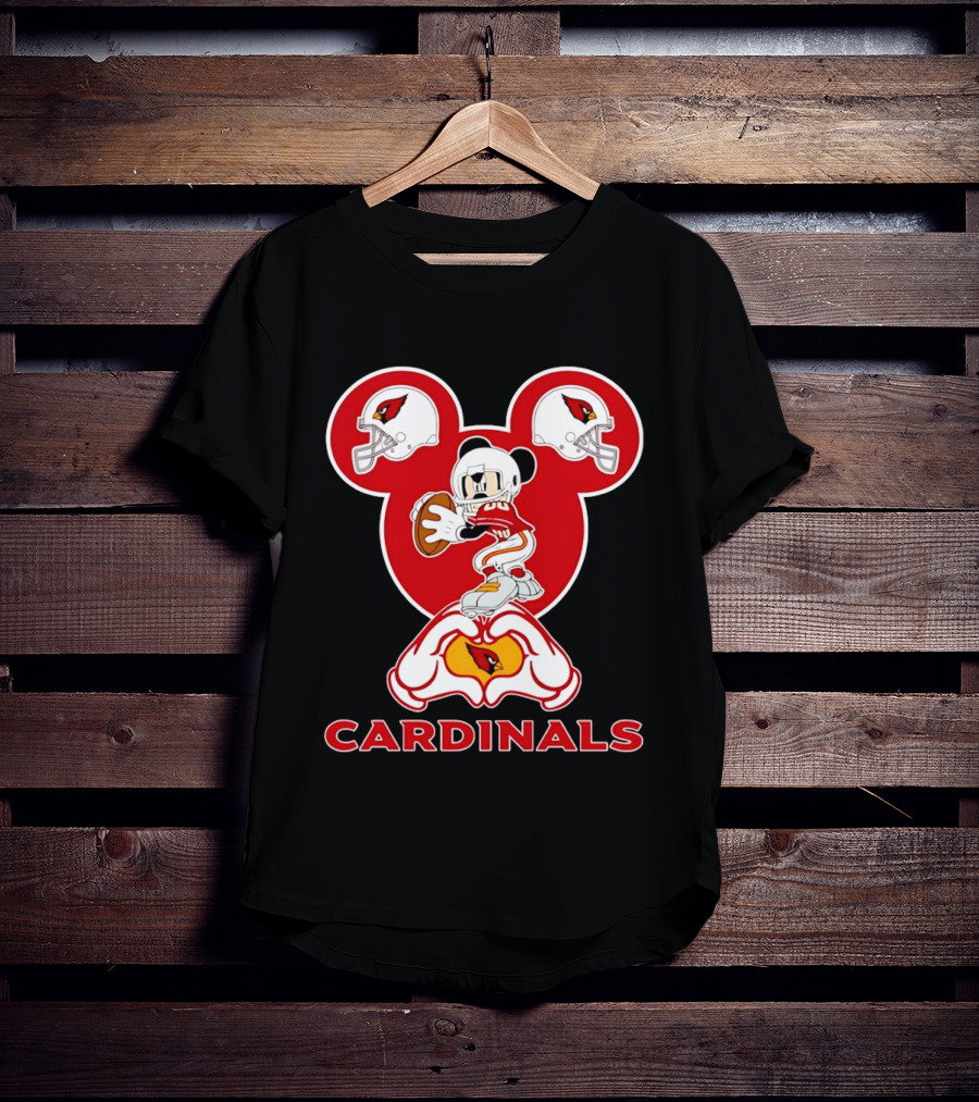Arizona Cardinals Mickey Mouse Heart Hands Football Helmets T-Shirt