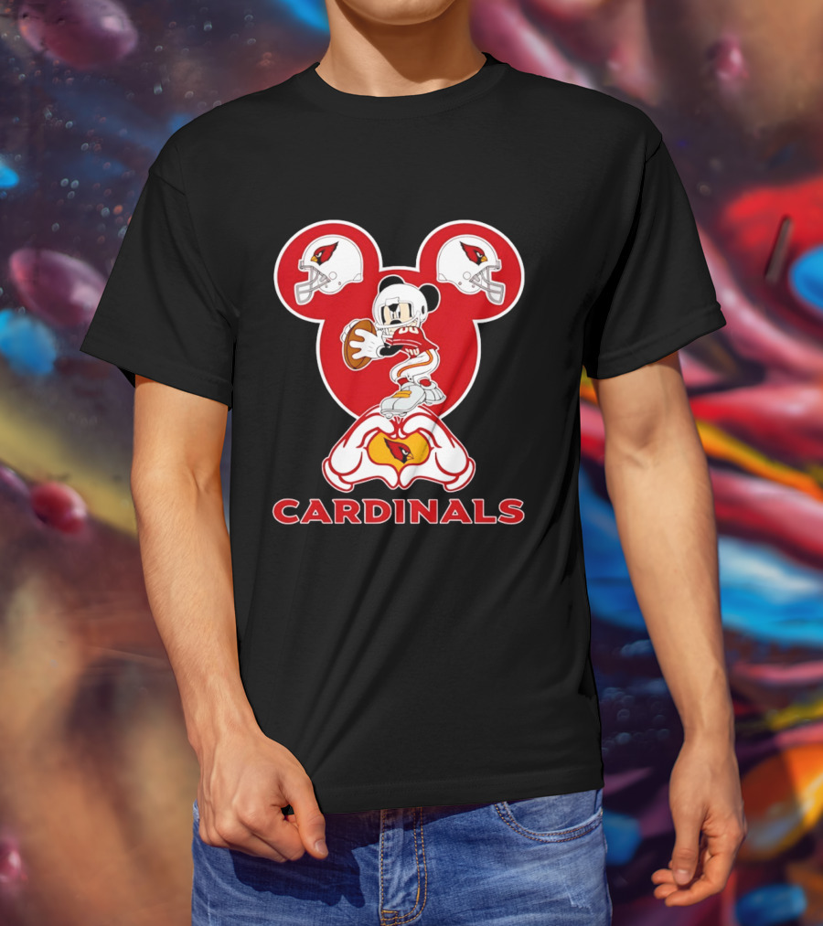Arizona Cardinals Mickey Mouse Heart Hands Football Helmets T-Shirt