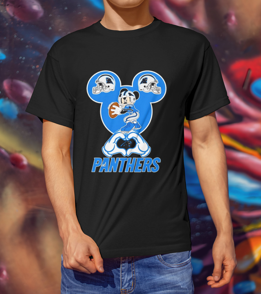 Panthers Mickey Mouse Football Love Heart Hands T-Shirt
