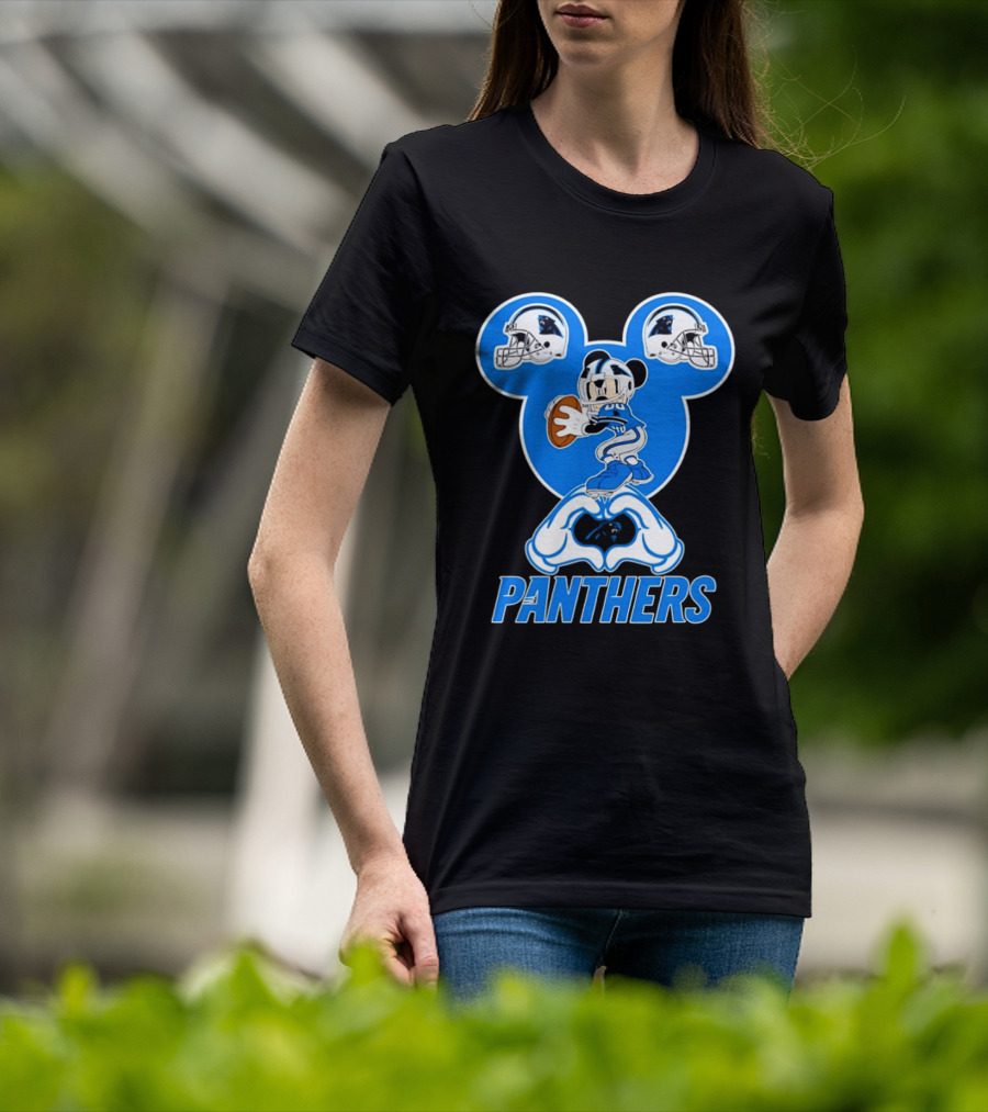 Panthers Mickey Mouse Football Love Heart Hands T-Shirt