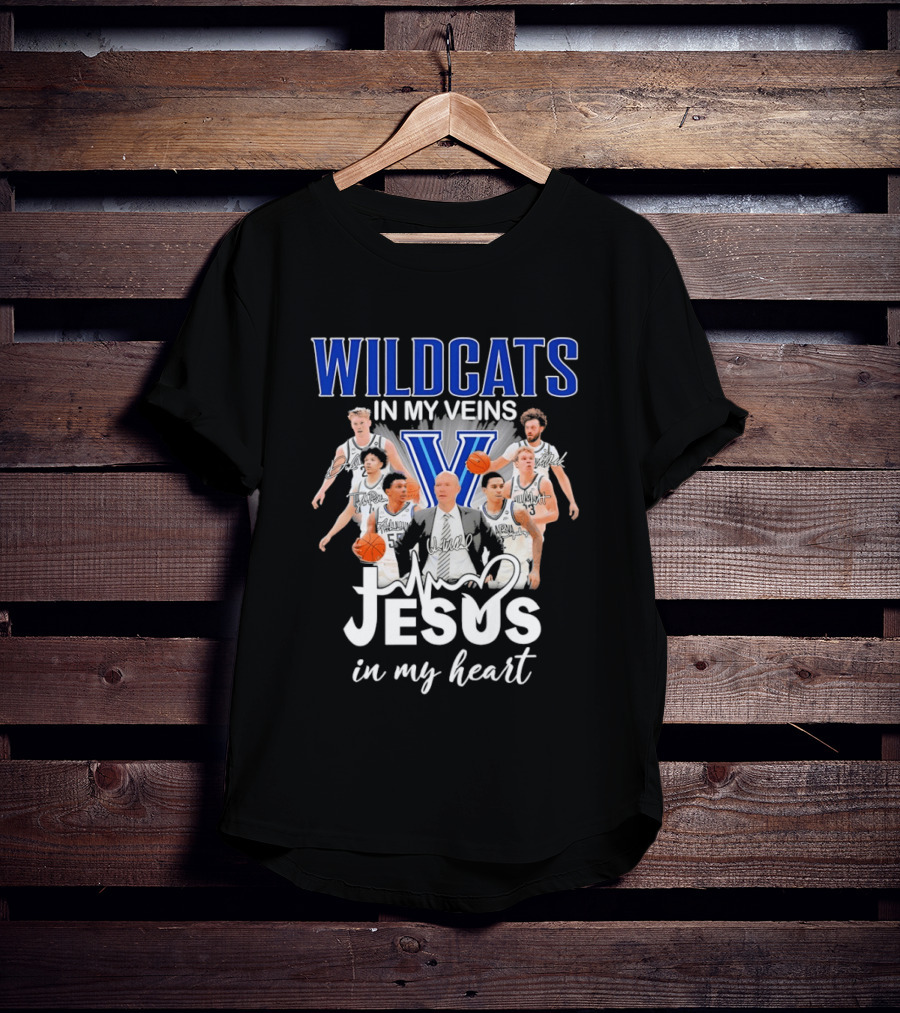 Wildcats In My Veins Jesus In My Heart Villanova Basketball Team Coach Kevin Willard T-Shirt