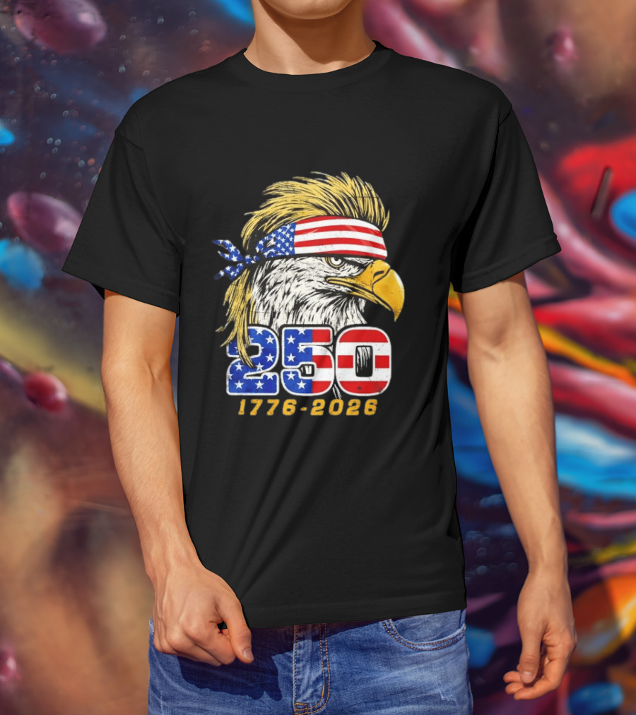Eagle 250 Mullet Edition 1776 2026 US Flag Bandana Anniversary T-Shirt