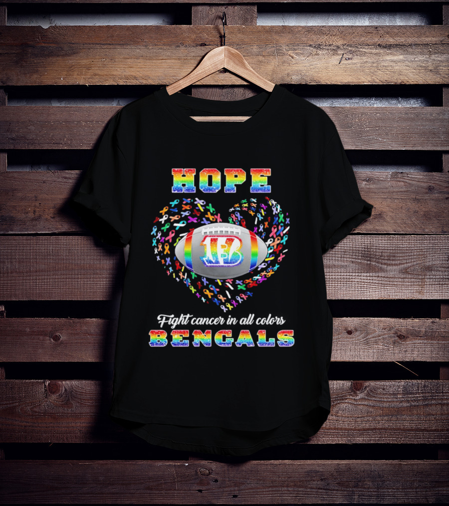 HOPE Bengals Ribbon Heart Cincinnati Fight Cancer Rainbow T-Shirt