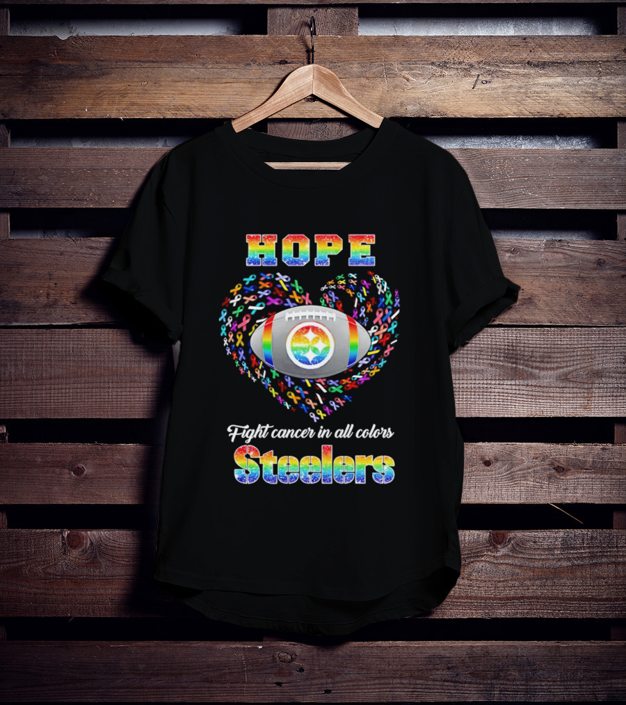 Hope Fight Cancer In All Colors Steelers Rainbow Football T-Shirt