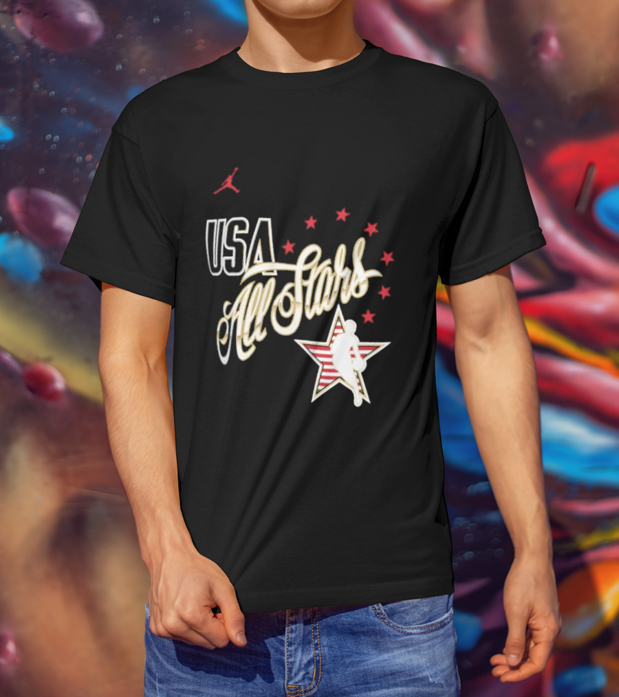 USA All Stars Basketball Team Icon With Red Star T-Shirt