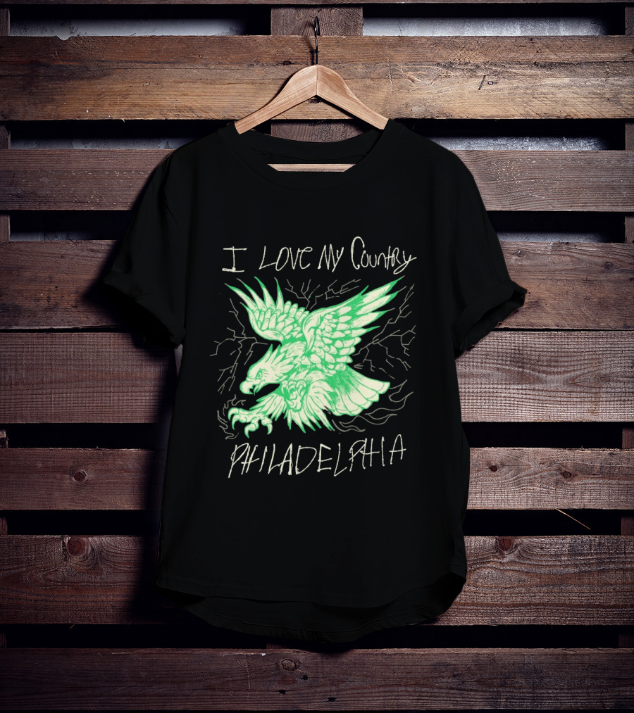 I Love My Country Philadelphia Eagles Electric Green Eagle T-Shirt