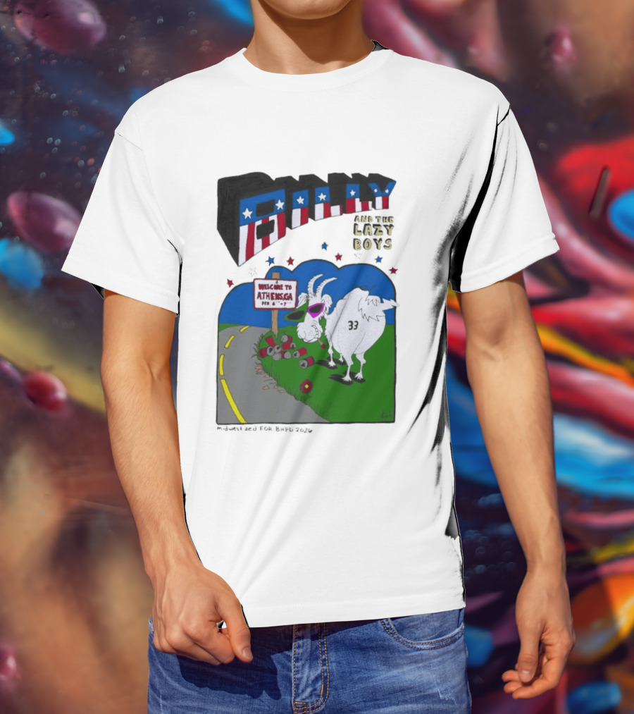 Billy And The Lazy Boys Athens GA Goat With Sunglasses Number 33 Welcome To Athens Sign T-Shirt