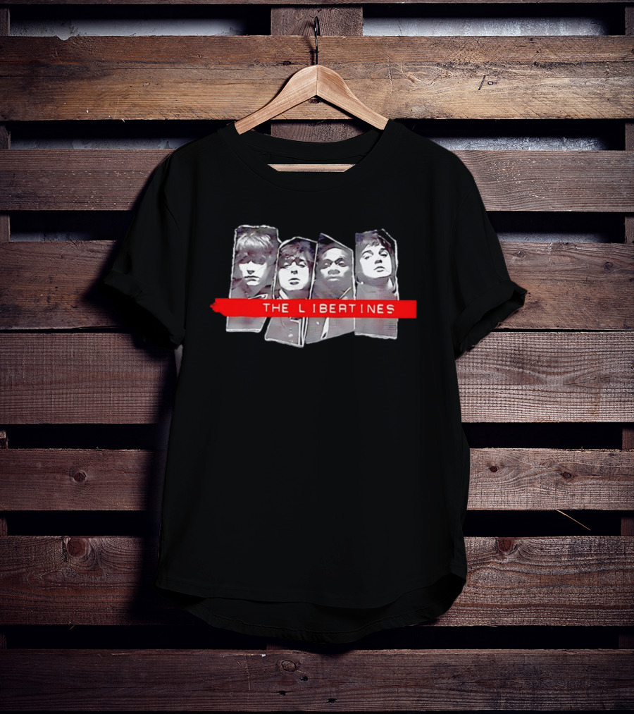The Libertines Band Black And White Portraits With Red T-Shirt